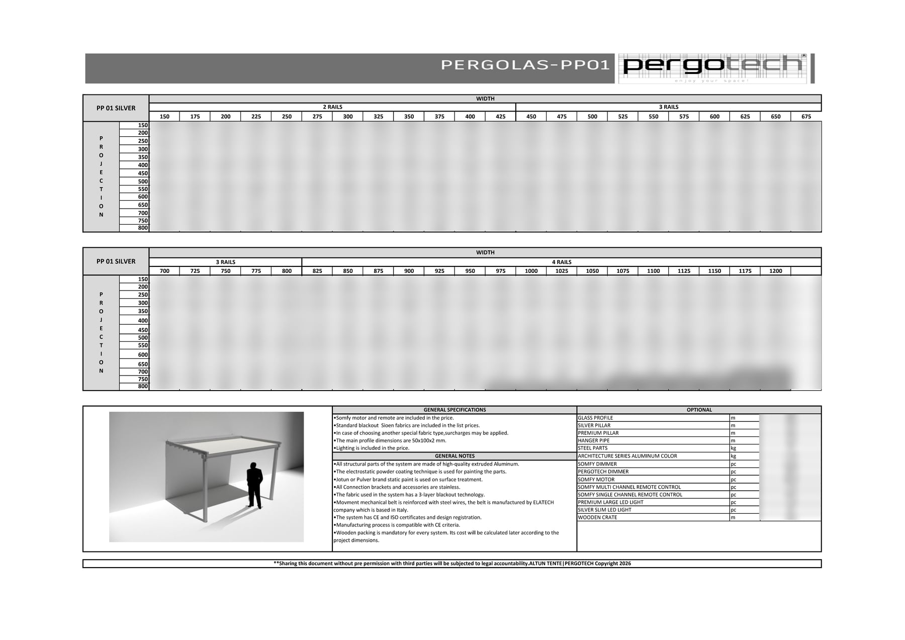 Sample page of the PP 01 Silver dealer price list, prices hidden